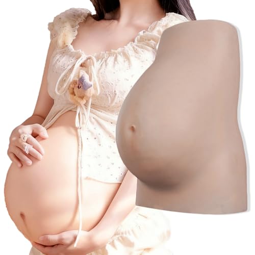 kikookikoo Silicone Pregnant Belly 6-9 Month, Realistic Wearable Fake Baby Bump for Maternity Simulation, Theater Stage