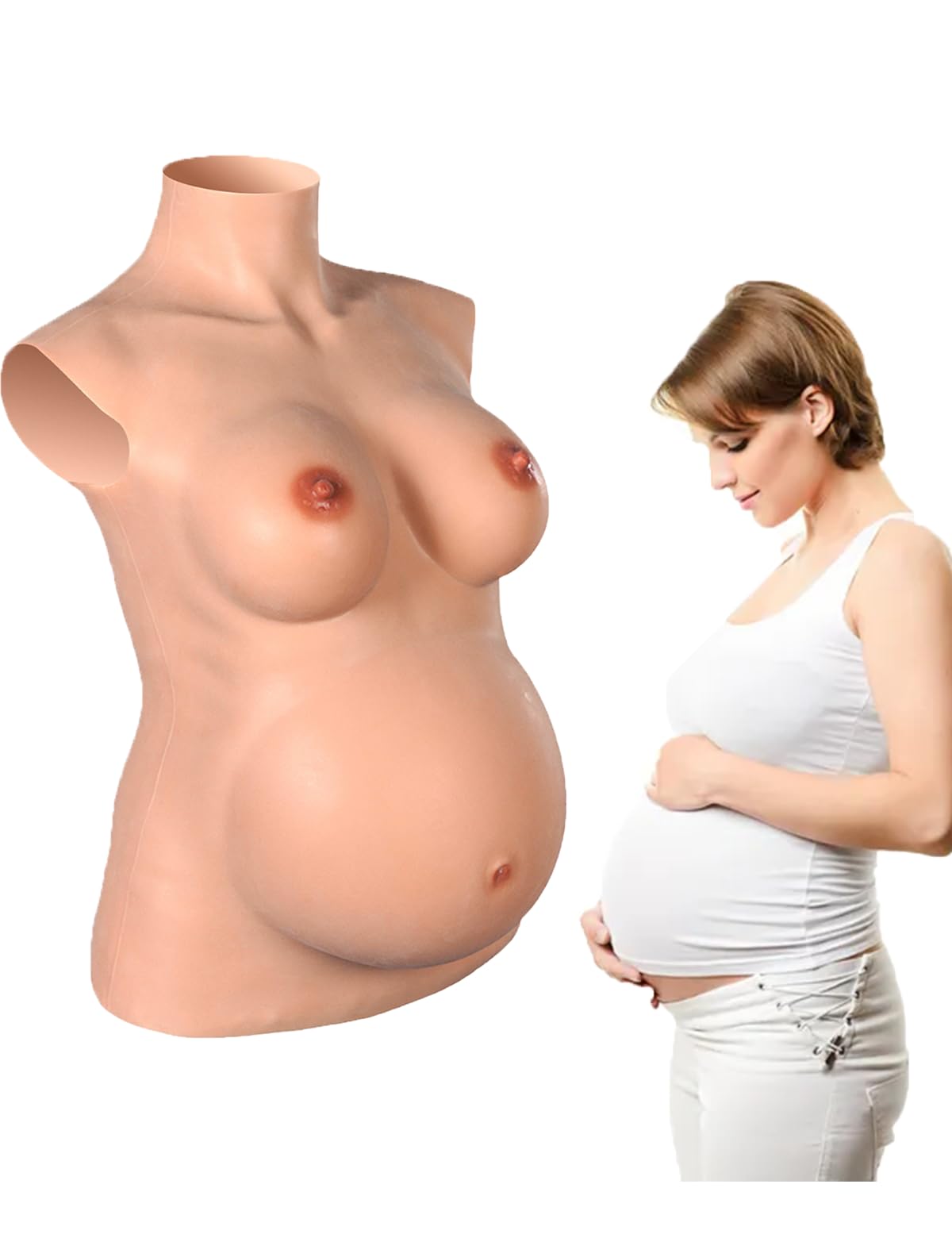 Realistic Silicone Pregnant Belly with Breast Forms 4-9 Months, Fake Pregnancy Belly for Crossdresser Cosplay