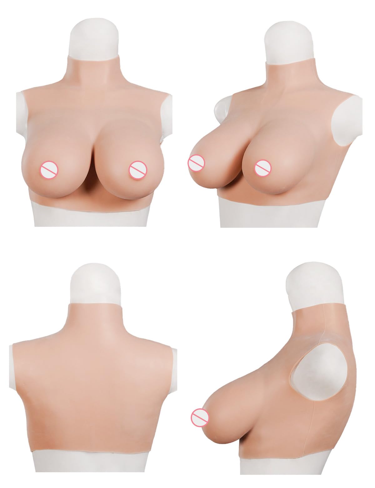 Silicone Breast Plate Forms Fake Boobs Breastplate High Collar Realistic Cosplay Drag Queen Transgender