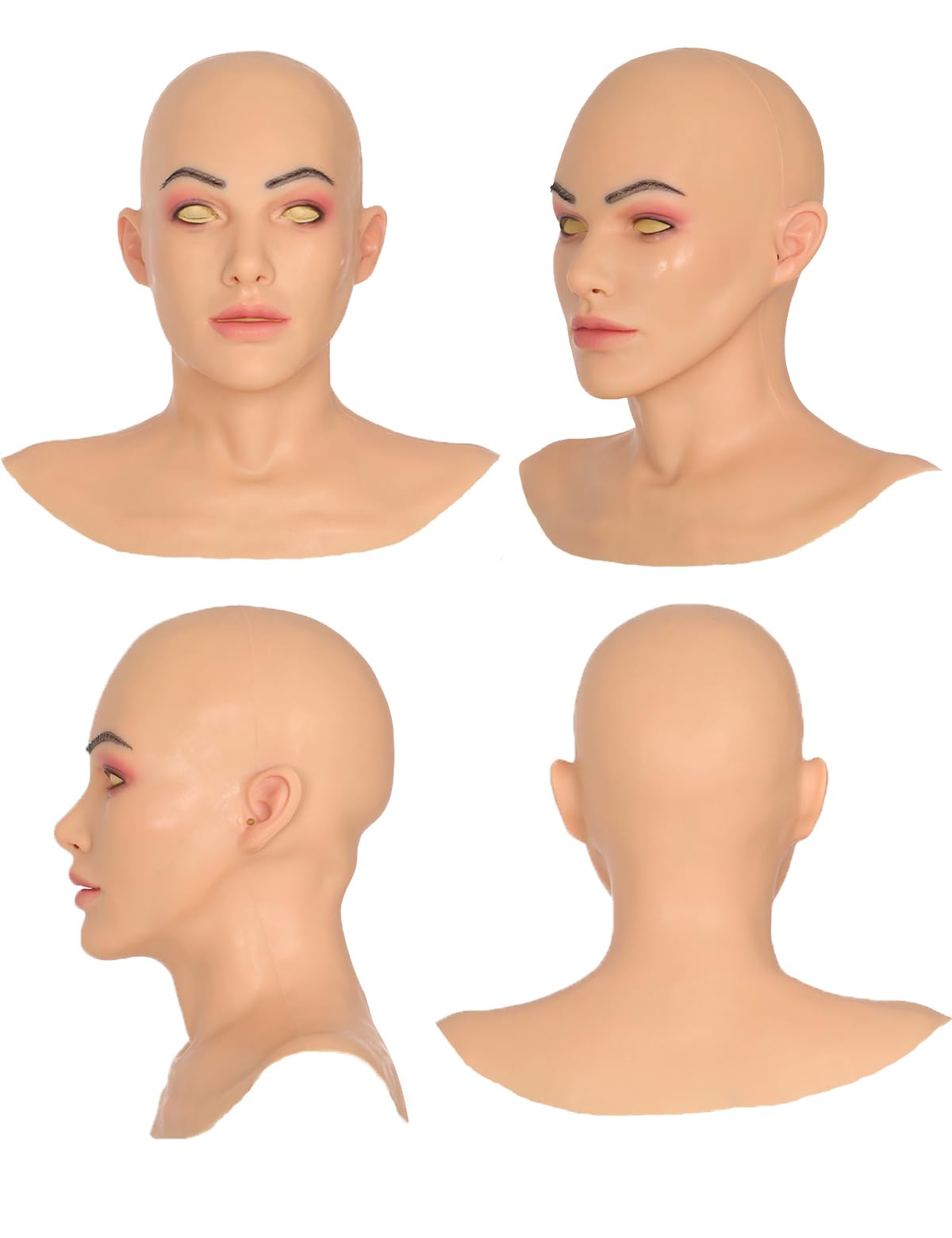 Silicone Female Head Mask Realistic Face with Makeup Beauty Masks Crossdresser Cosplay Transgender