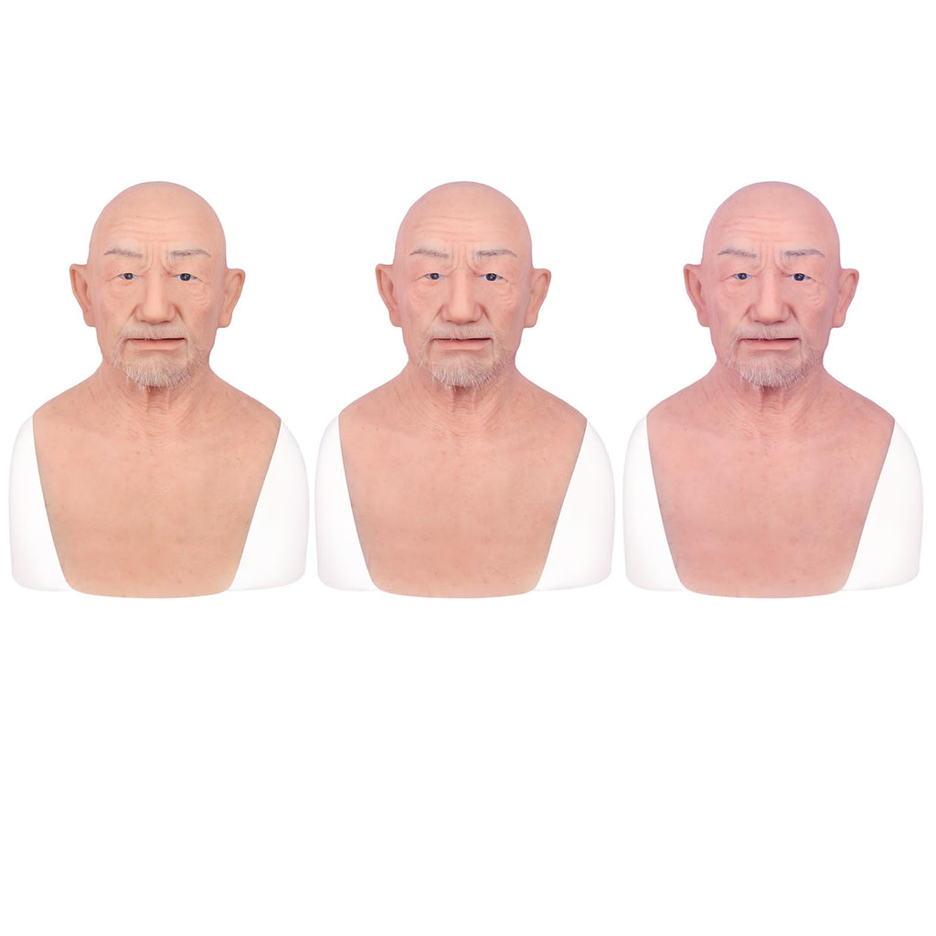 kikookikoo Realistic Old Man Silicone Head Mask for Halloween Cosplay Full Face Skin Makeup without mustache