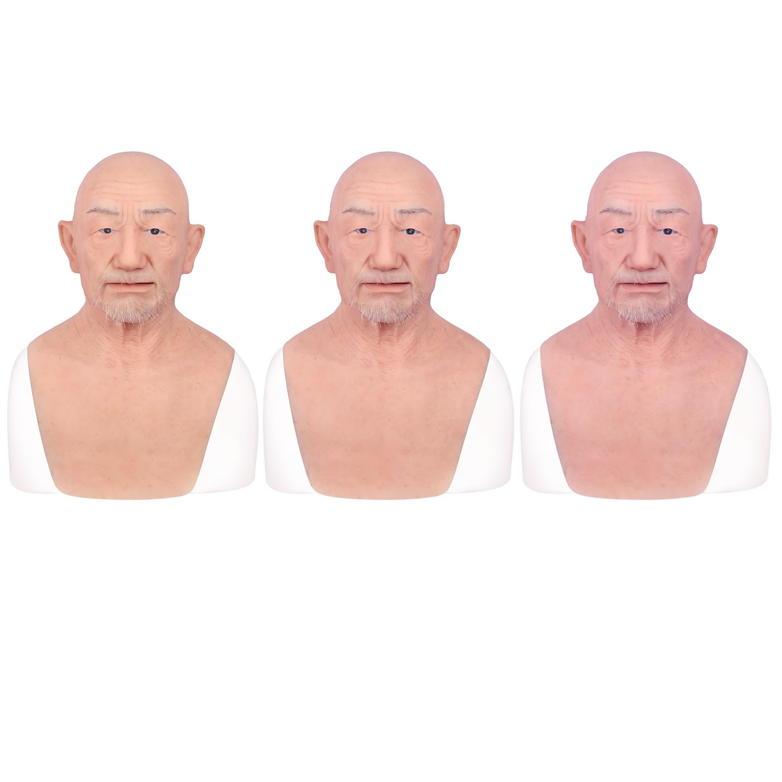 kikookikoo Realistic Old Man Silicone Head Mask for Halloween Cosplay Full Face Skin Makeup without mustache