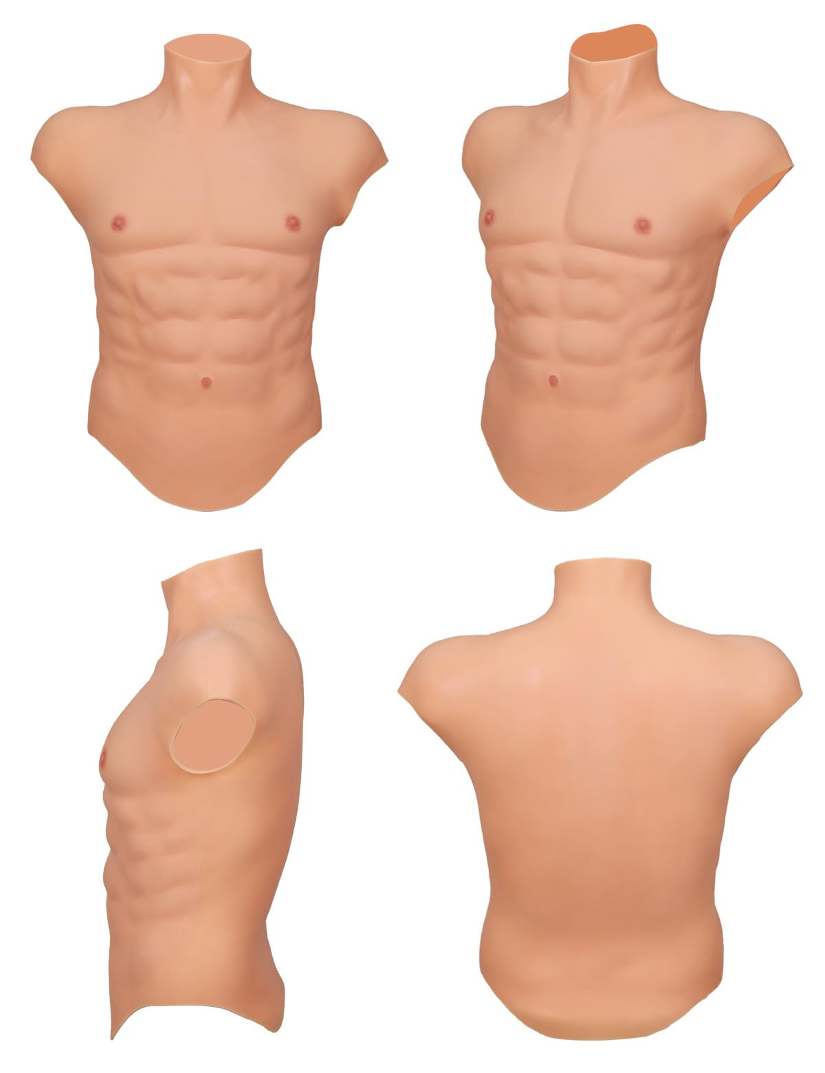 Silicone Muscle Suit High Collar Fake Male Chest Abdomen Custume Realistic Cosplay Transgender Props
