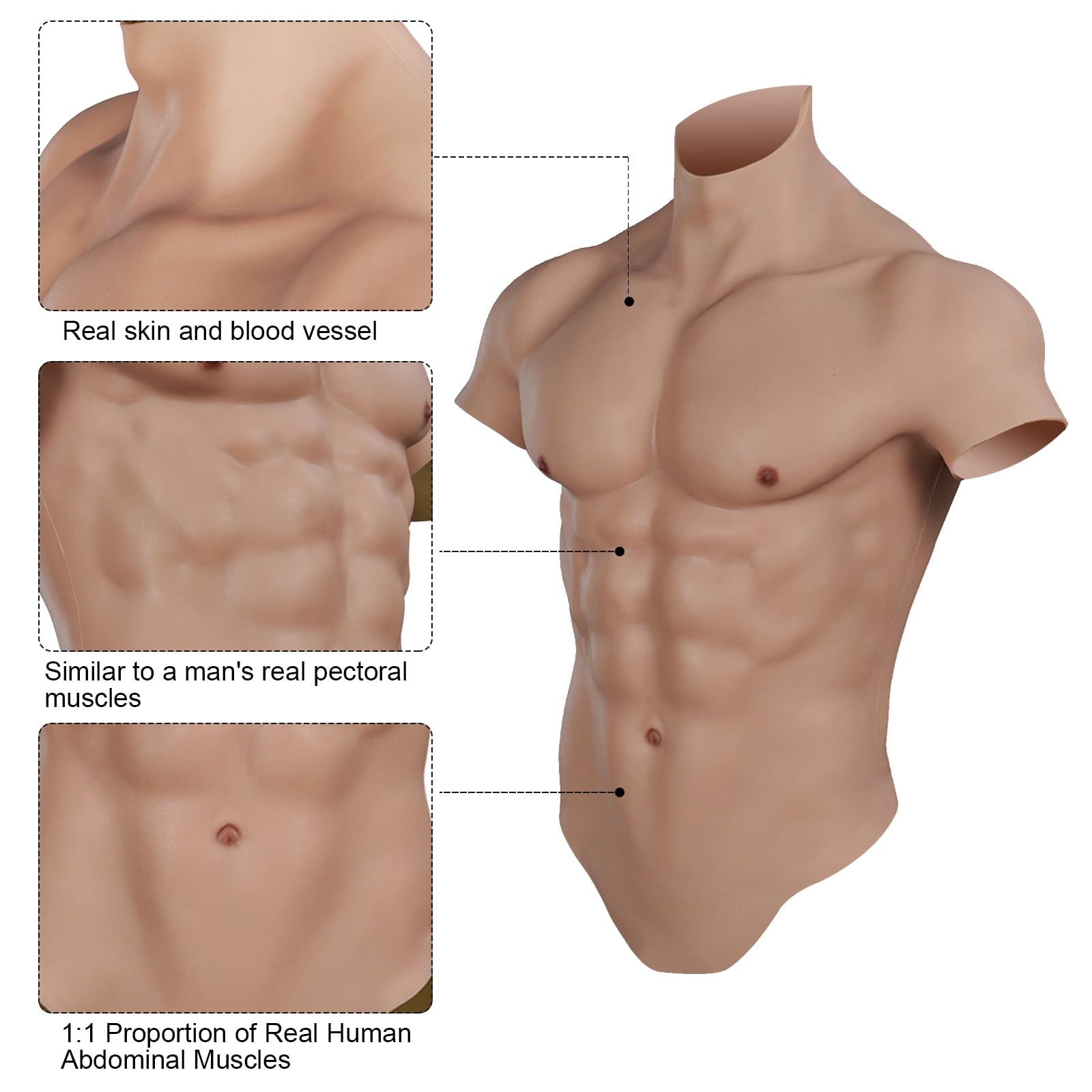 kikookikoo Silicone Muscle for Crossdressers Simulation Male Realistic Muscle High Collar for Transgender Cosplay Halloween
