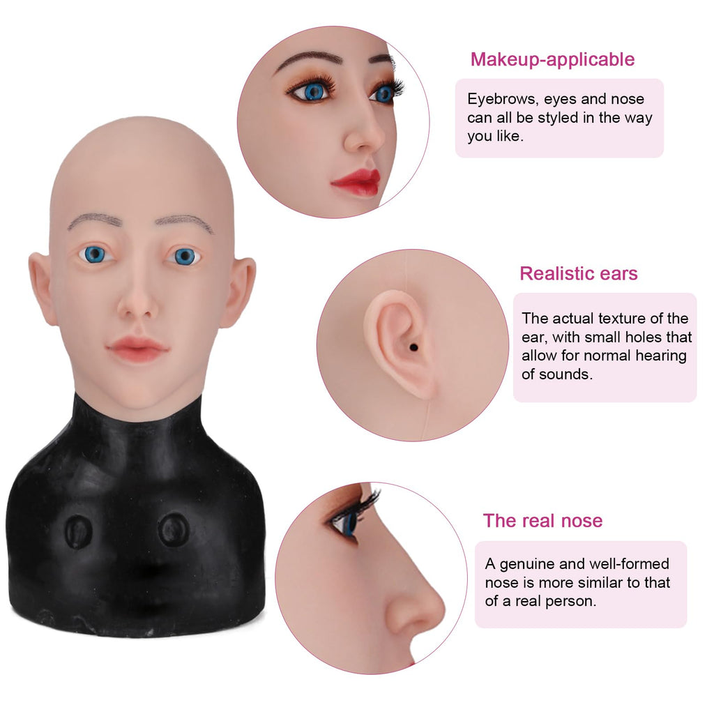 kikookikoo Realistic Female Silicone Mask with Makeup Base for Crossdressing Cosplay Halloween and Performance