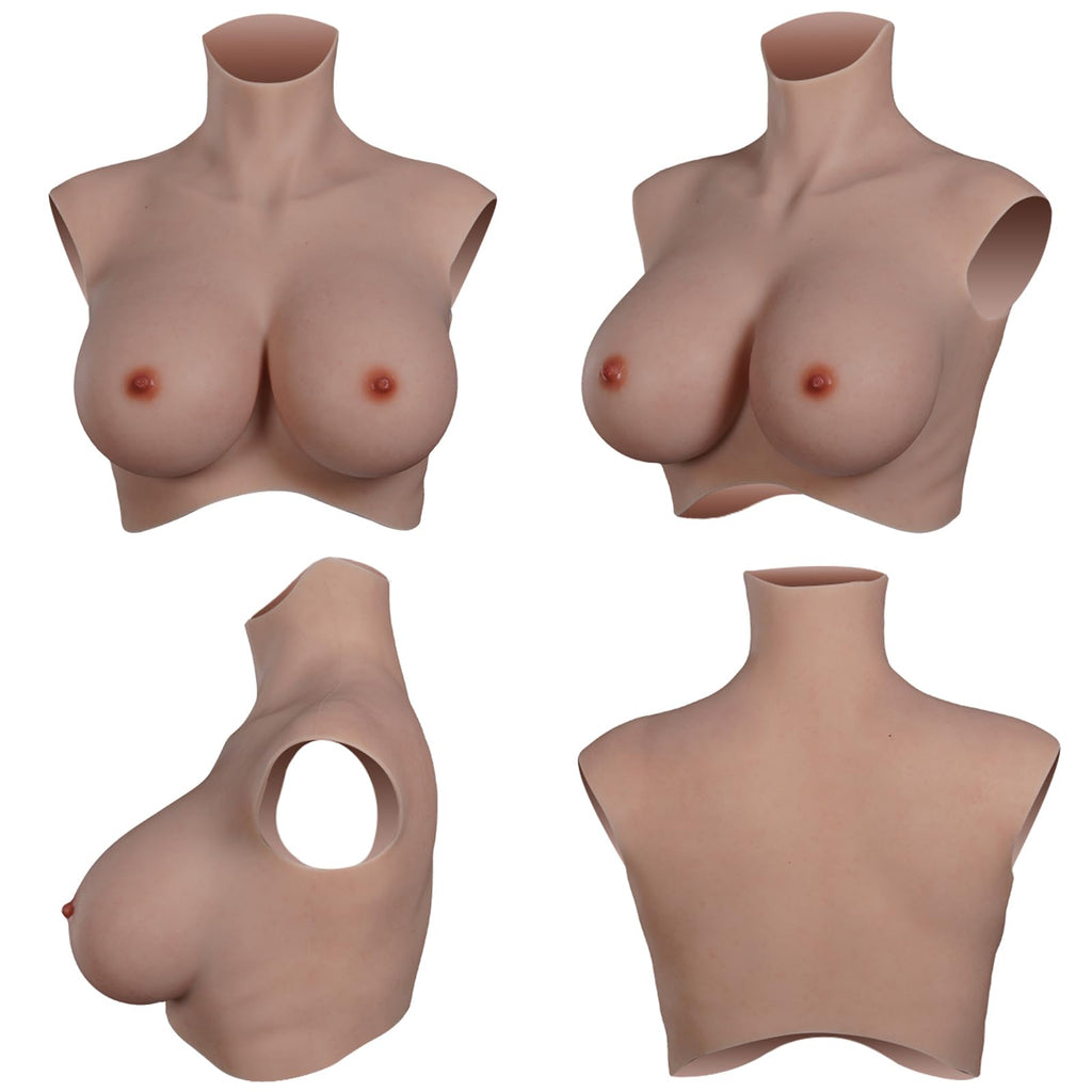 kikookikoo Silicone Breastplate for Crossdressers High Collar Realistic Fake Breast forms for Transgender Drag Queen Cosplay
