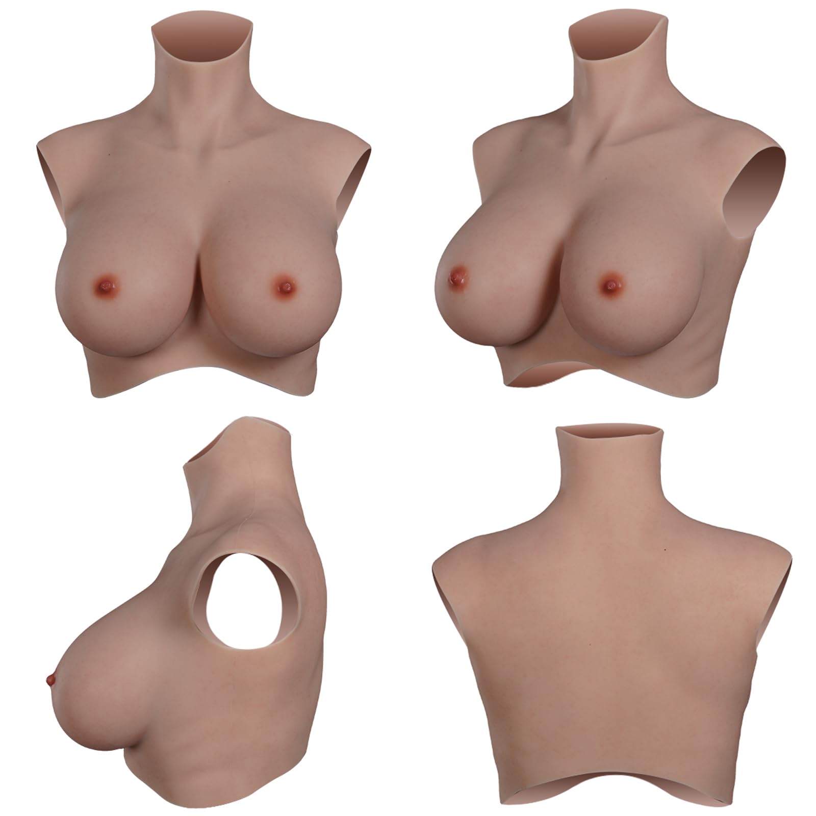 kikookikoo Silicone Breastplate for Crossdressers High Collar Realistic Fake Breast forms for Transgender Drag Queen Cosplay