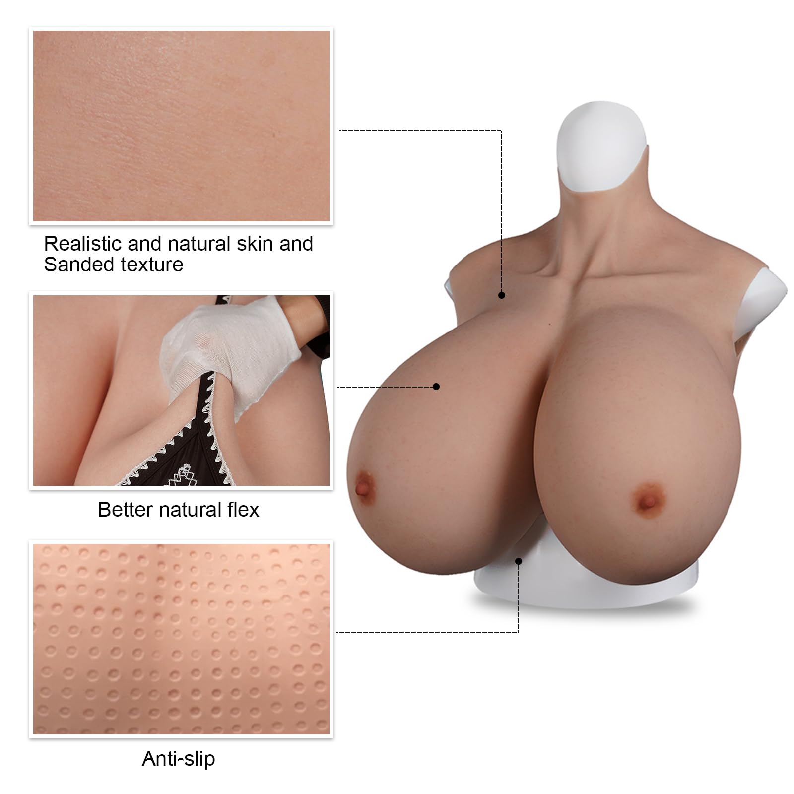 kikookikoo Silicone Breastplate for Crossdressers Bigger Fake Breast forms S/Z plus Cup for Transgender Drag Queen cosplay