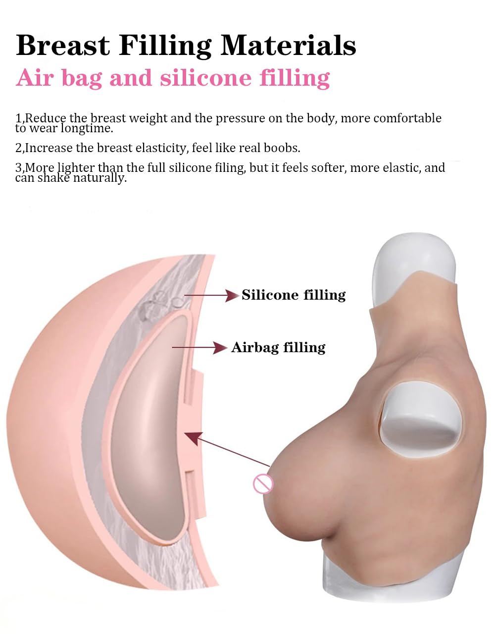 Silicone Breast Plate Forms 8G Oil-free Airbag Silicone Filler Fake Boobs Breastplate Cosplay Transgender