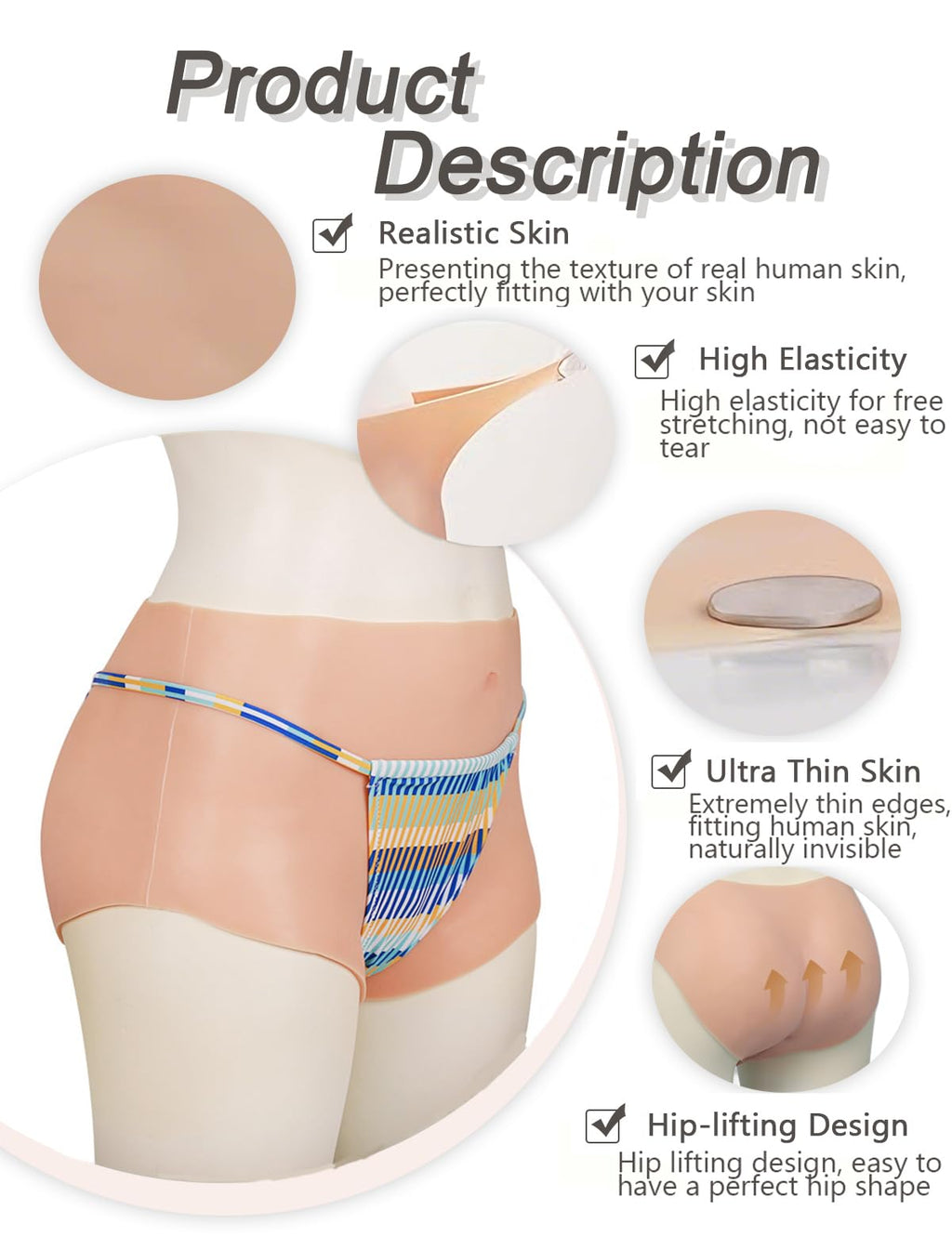 Silicone Fake Vagina Pants Hip Enhancer Pads Short Butt Lifter Underwear Transgender Drag Queens Cosplay