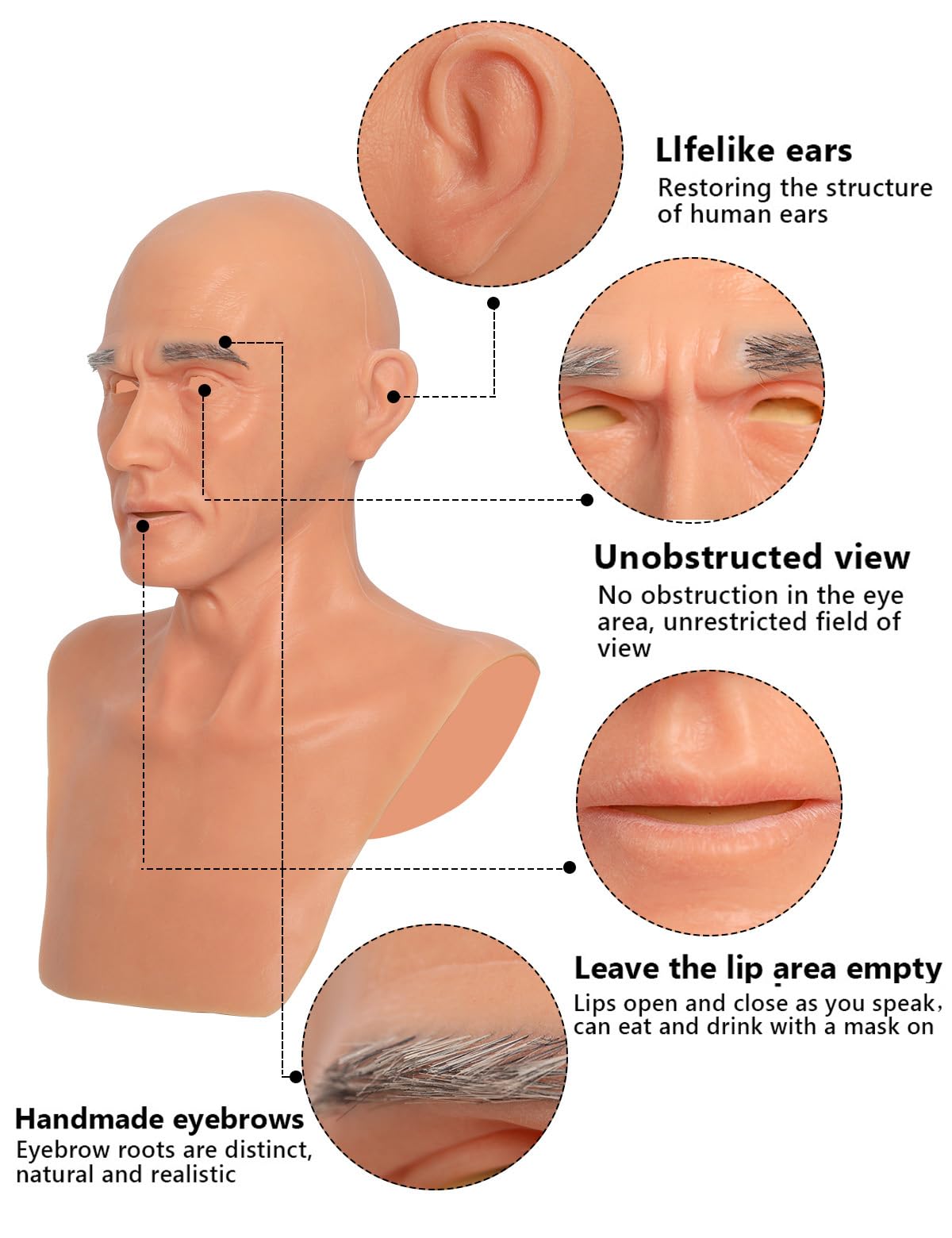 Charles Silicone Head Mask Realistic Old Man Face Masks Cosplay Prank Costume Props Masquerade