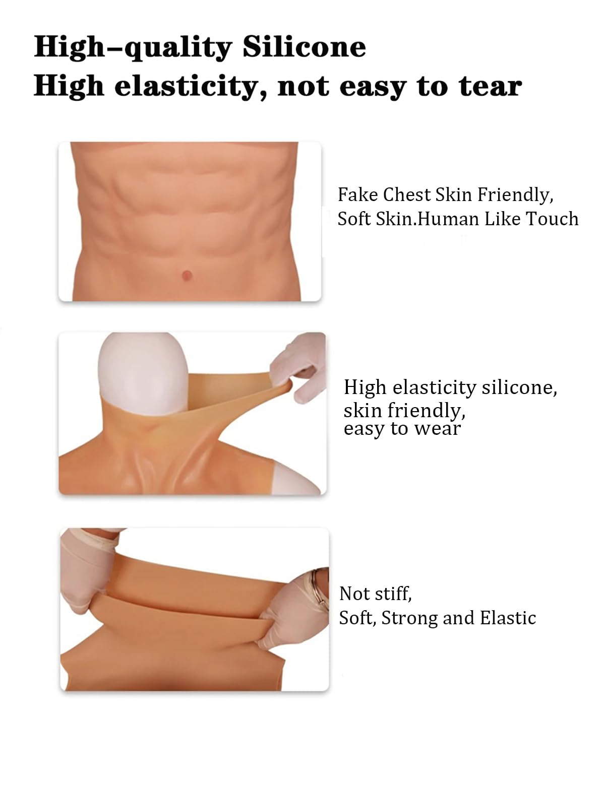 Silicone Muscle Suit High Collar Fake Male Chest Abdomen Custume Realistic Cosplay Transgender Props