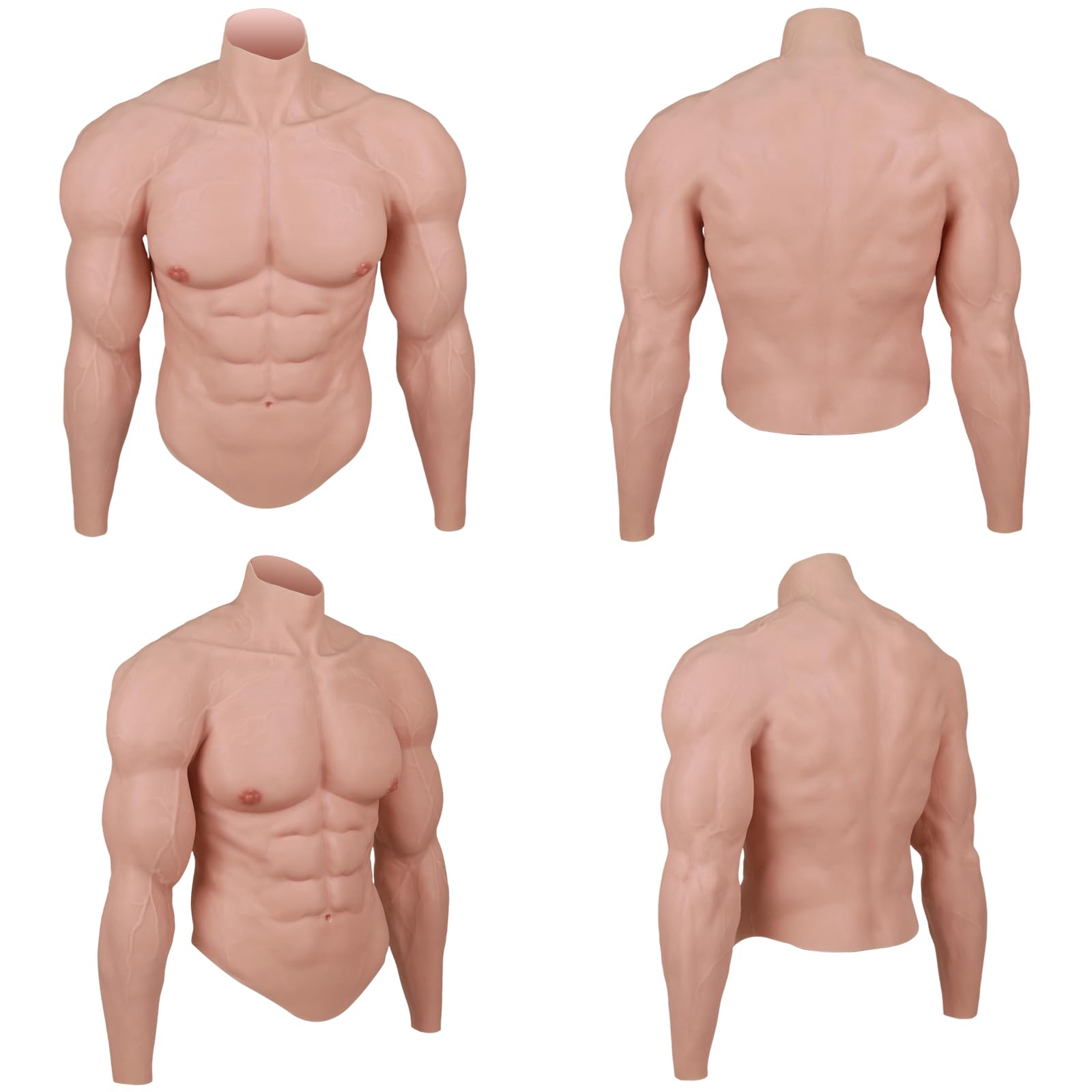 Silicone Muscle Suit with Arms for Men, Realistic Muscular Chest & Abs Half-Body Cosplay & Performance