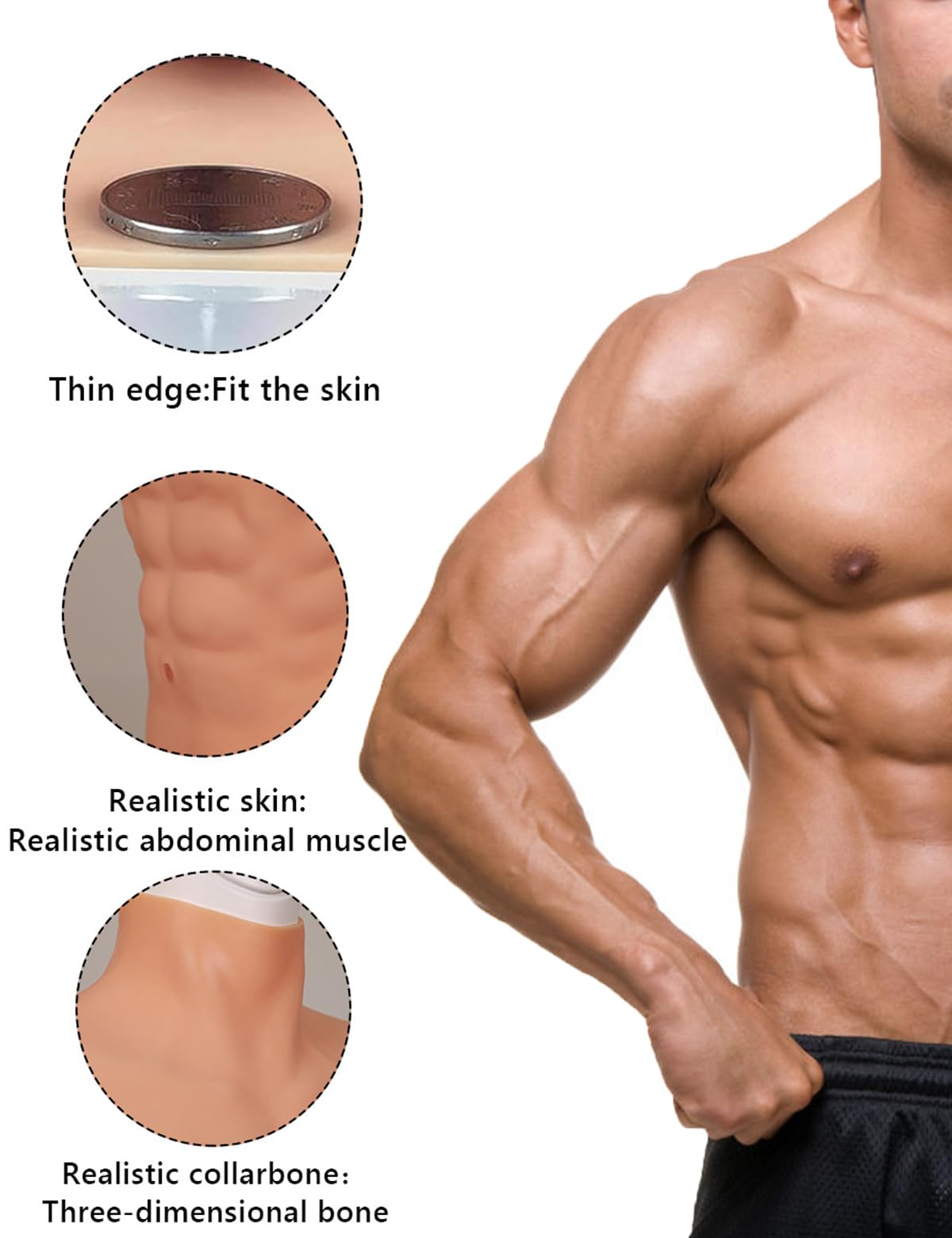 Silicone Muscle Suit High Collar Fake Male Chest Abdomen Custume Realistic Cosplay Transgender Props