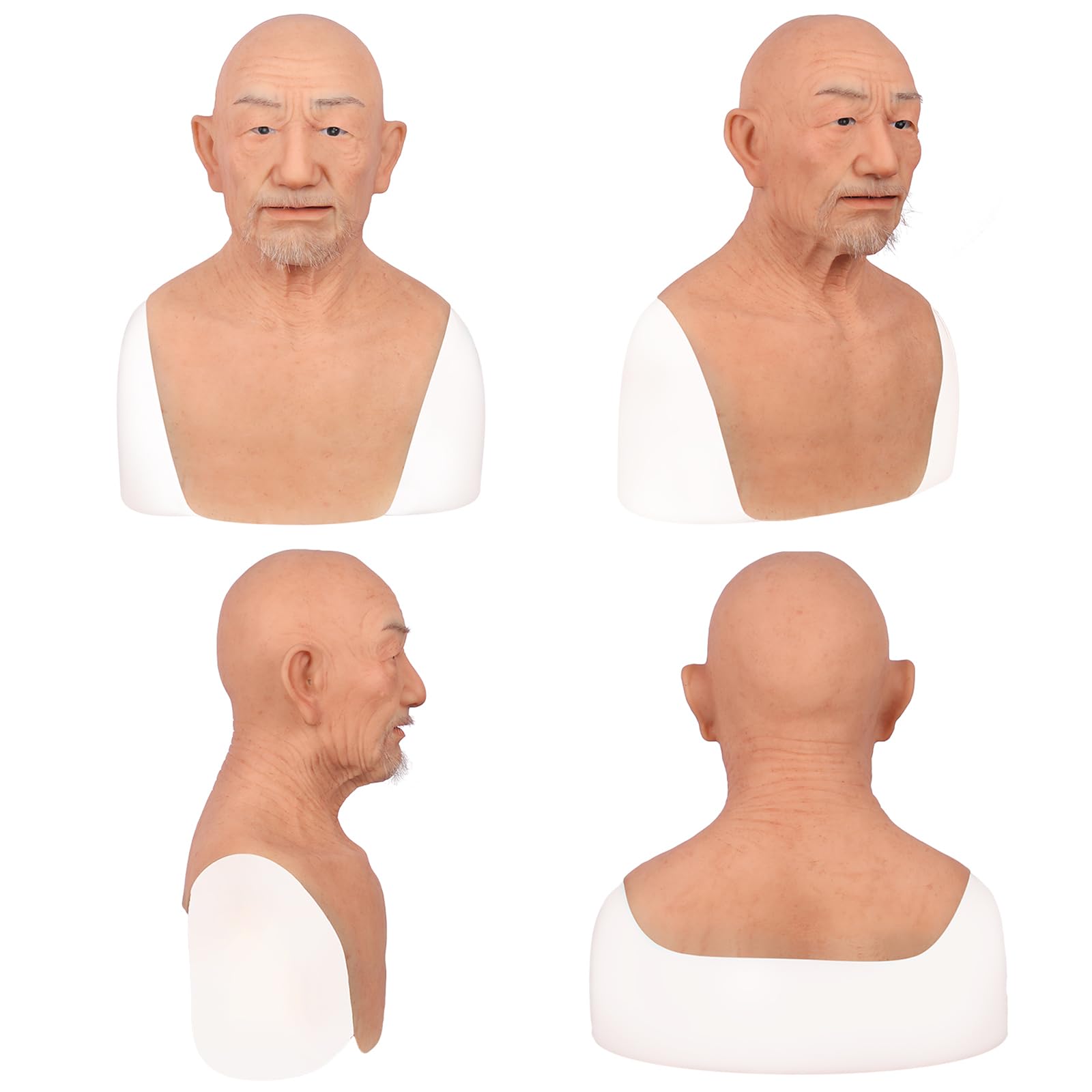 kikookikoo Realistic Old Man Silicone Head Mask for Halloween Cosplay Full Face Skin Makeup without mustache