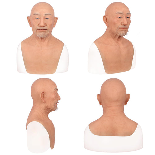 kikookikoo Realistic Old Man Silicone Head Mask for Halloween Cosplay Full Face Skin Makeup without mustache