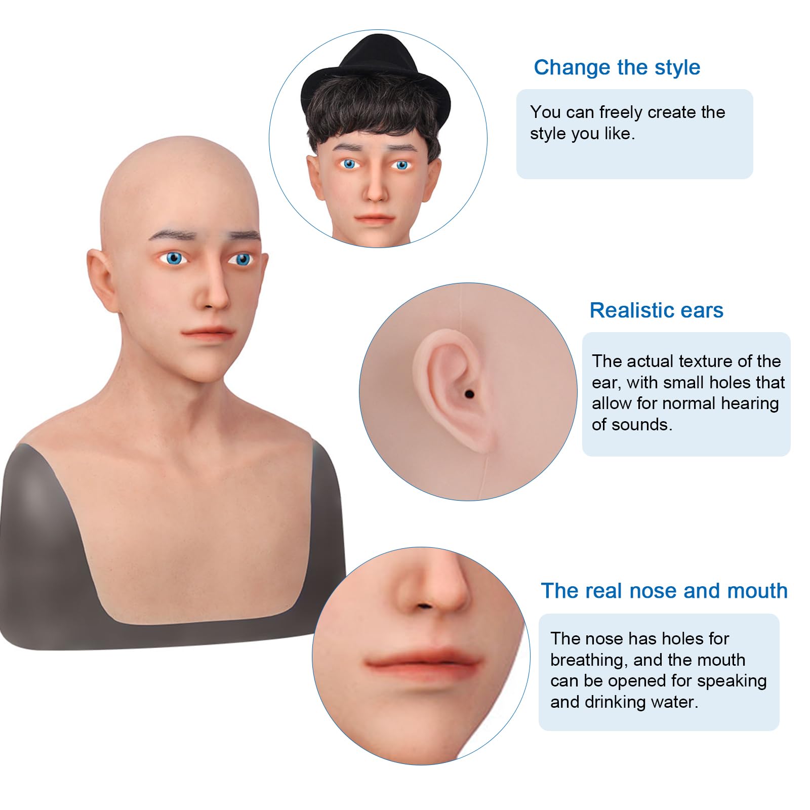 kikookikoo Alan Silicone Full Face Mask Realistic Halloween Design Skin Safe Cosplay for Crossdresser Party Costume