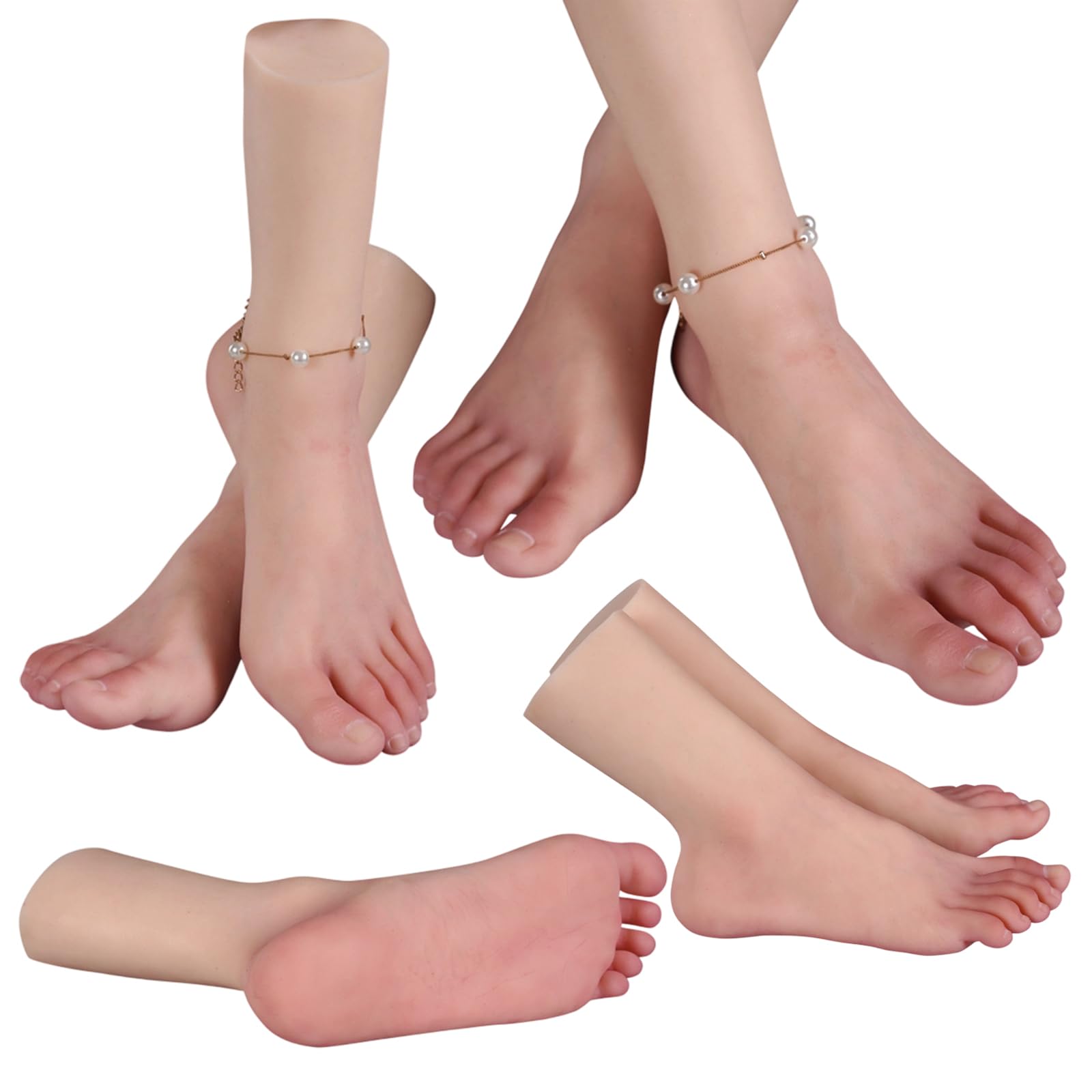 kikookikoo Silicone Foot Mannequin for Display - Lifesize Realistic Female Feet Model for Shoe Fitting, Sock Modeling, Jewelry Photography, and Art Drawing,a pair