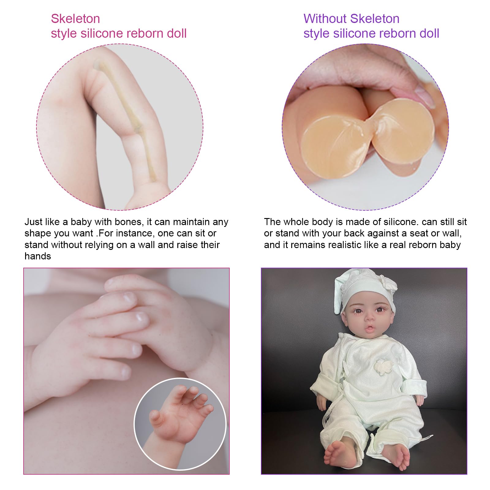kikookikoo Lifelike Reborn Baby Dolls 18.5-Inch Realistic Open Eyes Baby Girl, Full Body Silicone Poseable Doll for Kids as a GIft