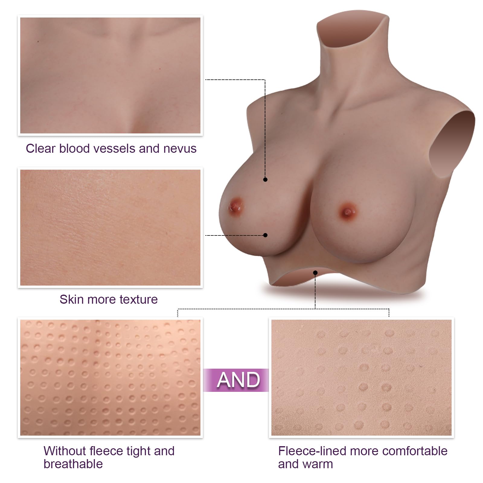 kikookikoo Silicone Breastplate for Crossdressers High Collar Realistic Fake Breast forms for Transgender Drag Queen Cosplay