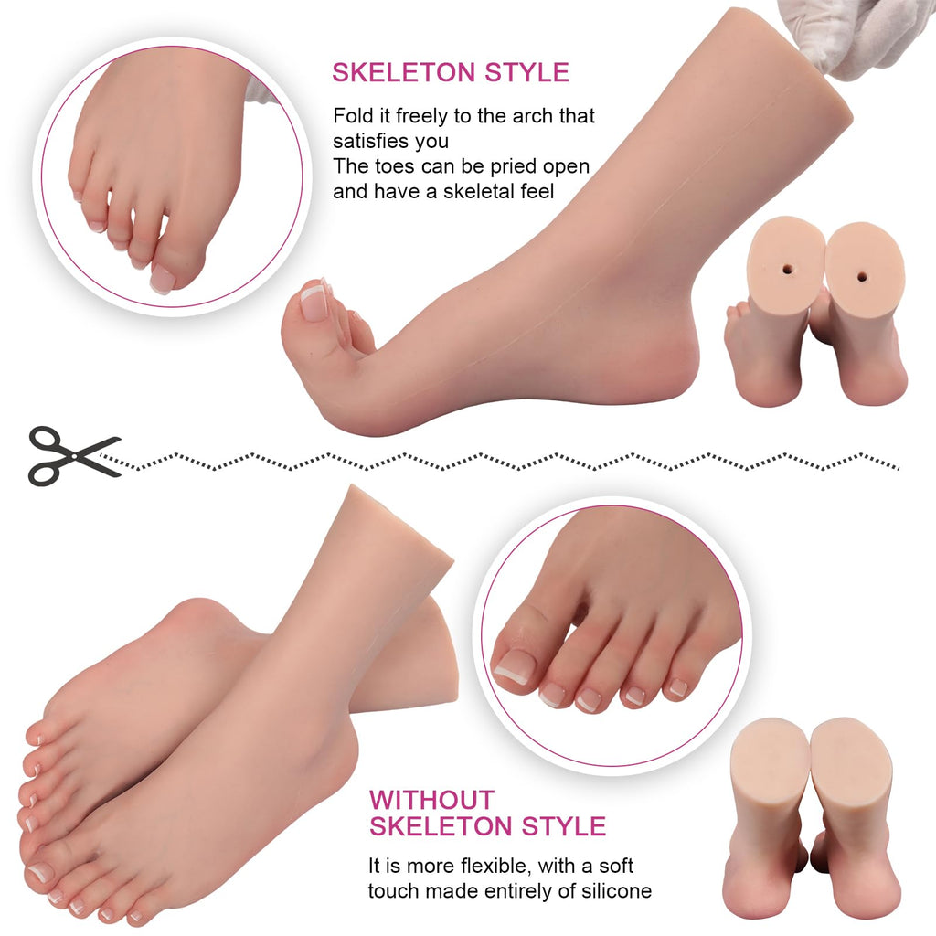 kikookikoo Silicone Foot Mannequin for Display - Lifesize Realistic Female Feet Model for Shoe Fitting, Sock Modeling, Jewelry Photography, and Art Drawing,a pair