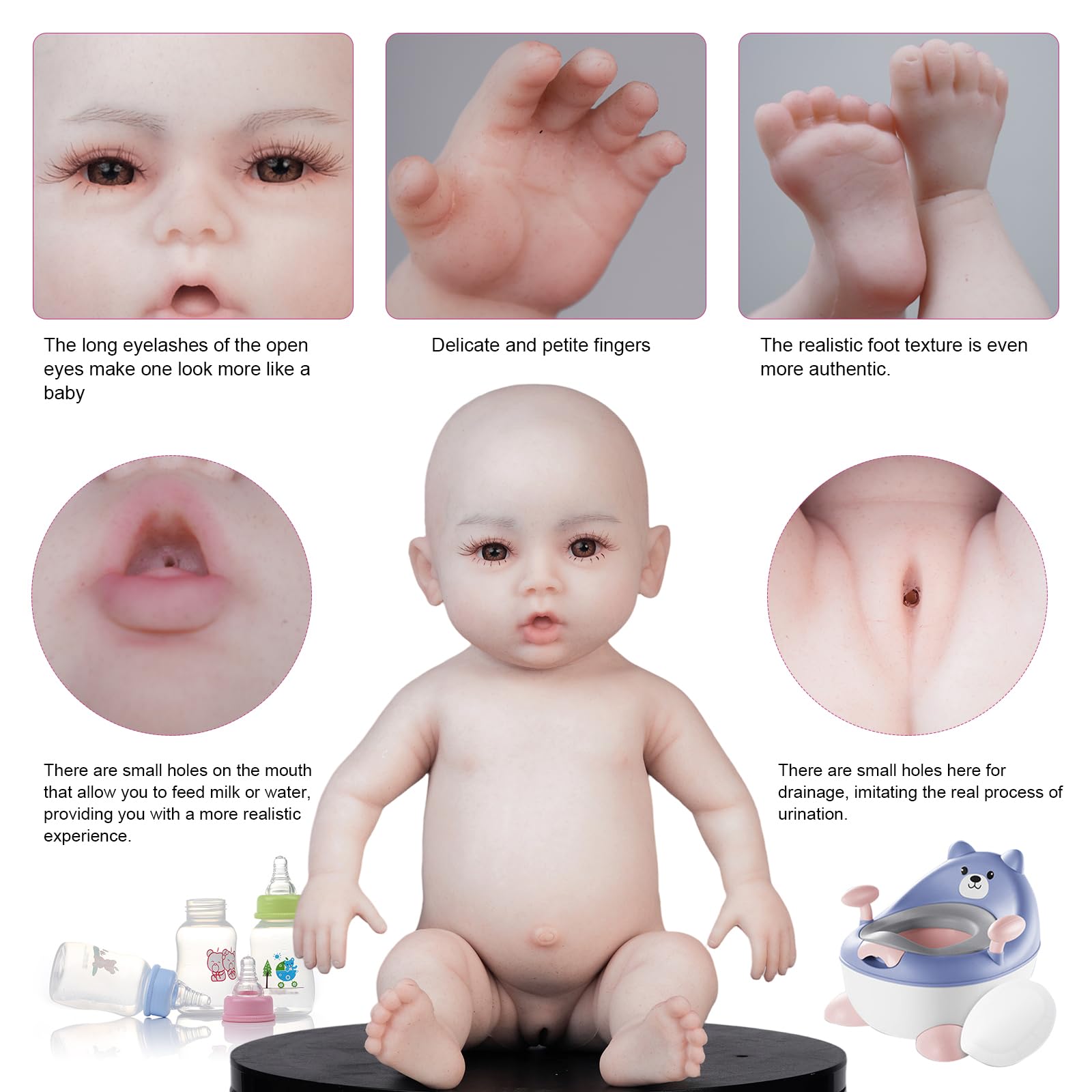 kikookikoo Lifelike Reborn Baby Dolls 18.5-Inch Realistic Open Eyes Baby Girl, Full Body Silicone Poseable Doll for Kids as a GIft