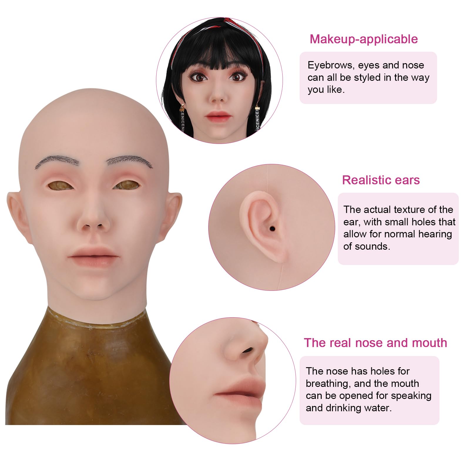 kikookikoo Realistic Soft Silicone Female Mask for Crossdress Halloween Wear Transgender Drag Queen Costume Party